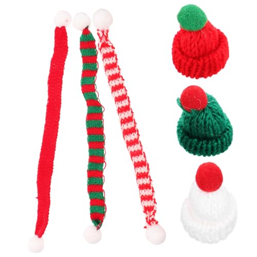 PartyKindom 6 Stück Teiliges Mini Weihnachtsmützen mit Schals Bunte DIY Bastelaccessoires für Weihnachtsdeko Handgestrickte Mini Hüte und Schals für Telefonhüllen und Schmuckgestaltung von PartyKindom