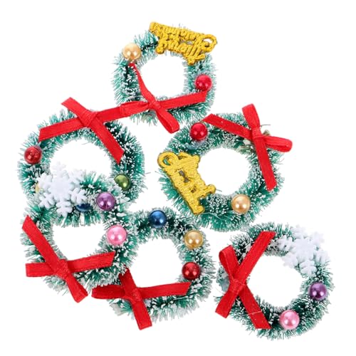 PartyKindom 6 Stück Teiliges Miniatur Weihnachtskranz für Puppenhaus Dekoration Detailreiche Kleine Kränze aus Langlebigem Material Farbecht Winterliche Festtagsdeko für Wohnzimmer und von PartyKindom