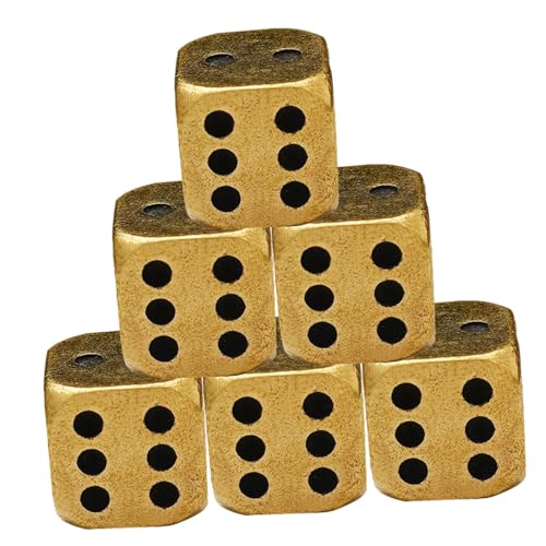 PartyKindom 6 Stück Teiliges Vintage Messing Würfel Seitige Abgerundete Ecken Kleine Spielwürfel Bar Deko Robust Langlebig für Brettspiele Party und Rollenspiele von PartyKindom