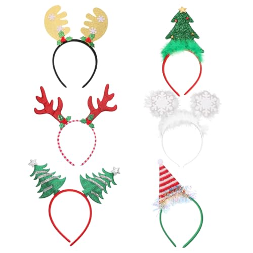 PartyKindom 6 Stück Teiliges Weihnachts Haarreif mit Kreativen Cartoon Schneeflocken und Rentierdesigns Handgefertigt Angenehm zu Tragen Einzigartiger Haarschmuck für Festliche Partys von PartyKindom