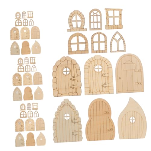 PartyKindom 60 Stück Teiliges Miniatur Holztüren für DIY Basteln Unbehandelte Glatte Oberfläche Verschiedene Designs Sichere Kanten als Märchentüren für Garten und Puppenhausdekorationen von PartyKindom