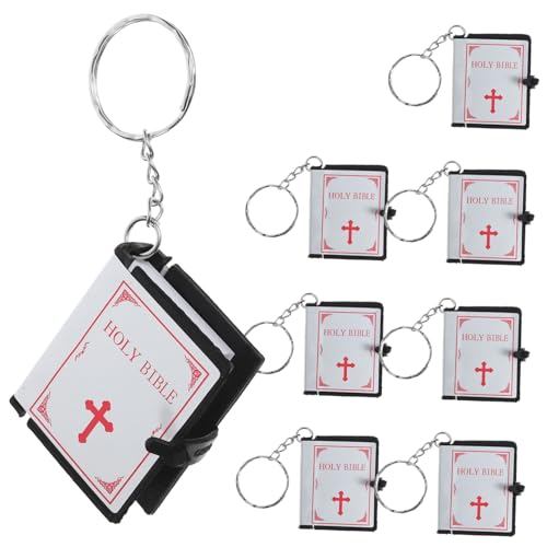 PartyKindom 8 Stück Mini-bibel-schlüsselanhänger Kirchensouvenir Heilig Größe Winzig Miniatur Kompakt Religiöse Bibel Schlüsselanhänger Mini Bibel Schlüsselanhänger Klein Pvc-außenhaut Silver von PartyKindom