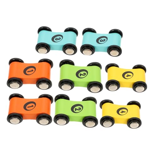 PartyKindom 8 Stück Teiliges Holzspielzeug mit Mini Rennwagen für Interaktives Desktop Autorennspielzeug Robustes Holzmaterial Fördert Hand Auge Koordination und Kreative Entwicklung Farben von PartyKindom
