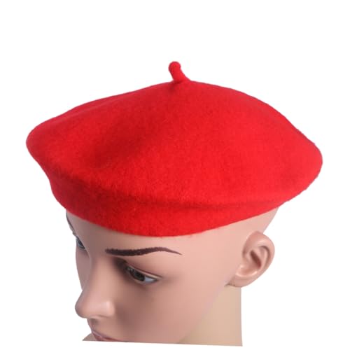 PartyKindom Baskenmütze aus Wollstoff Warme Französische Prinzessin Mütze Kopfbedeckung für Herbst Winter Geeignet für Mädchen Tägliche und Schulkleidung Roter Beanie von PartyKindom