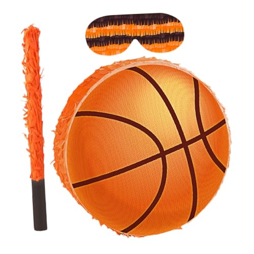 PartyKindom Basketball Pinata Kindergeburtstag Sportparty Dekoration mit und Augenbinde Bunte Crepe-papier Verarbeitung Robuste Pappkonstruktion Vielseitig für Sport-themenfeiern und Fotos von PartyKindom