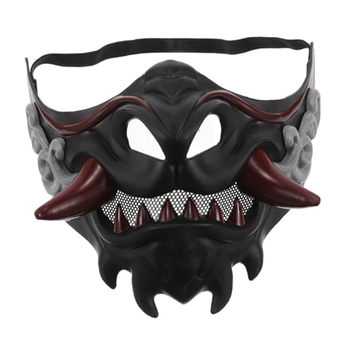 PartyKindom Cosplay Samurai Maske Rote Hannya Dämonen Vollgesichtsmaske mit Elastischem Band für Halloween Maskenbälle und Bühnenauftritte von PartyKindom