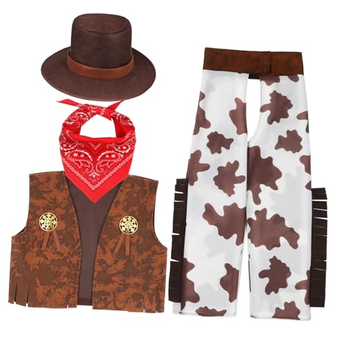 PartyKindom Cowboy Kostüm aus Polyester und Viskose Komplett Outfit mit Hut Weste und Hose Halloween Verkleidung für Jungen Western Style Fasching Rollenspiel und Cosplay PartyKindom Cowboy Kostüm aus Polyester und Viskose Komplett Outfit mit Hut Weste und Hose Halloween Verkleidung für Jungen Western Style Fasching Rollenspiel und Cosplay von PartyKindom
