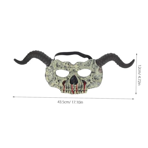 PartyKindom Dämonische Halloween Schädelmaske mit Hörnern Gruseliges Halbes Gesicht Kostümzubehör Leichte Atmungsaktive Maske für Erwachsene Vielseitig für Karneval Bühnenauftritte und Partys von PartyKindom
