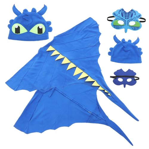PartyKindom Dinosaurier -umhang Hat Maske Set Cosplay-halloween-kostüm Dinosaurierkostüm Für Outdoor-tierkostüm Outdoor-mädchenkostüm Festival-halloween-kostüm Blau Stoff von PartyKindom