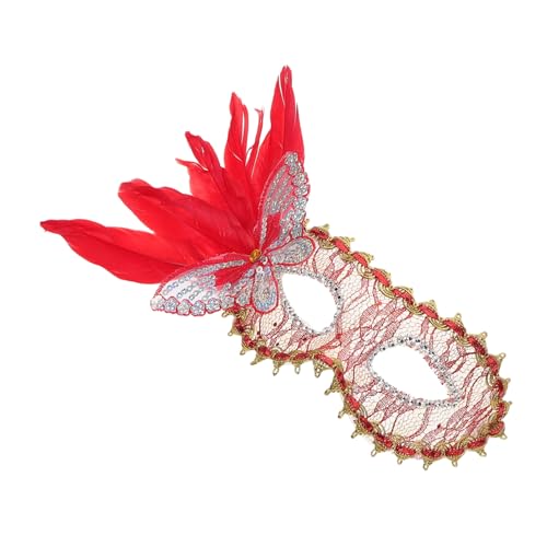 PartyKindom Elegante Venezianische Damen-spitzen-maske mit Federn Handgefertigte Halbgesichts-masquerade-maske für Maskenbälle Tanzpartys Halloween und Kostümfestivals Hochwertige von PartyKindom
