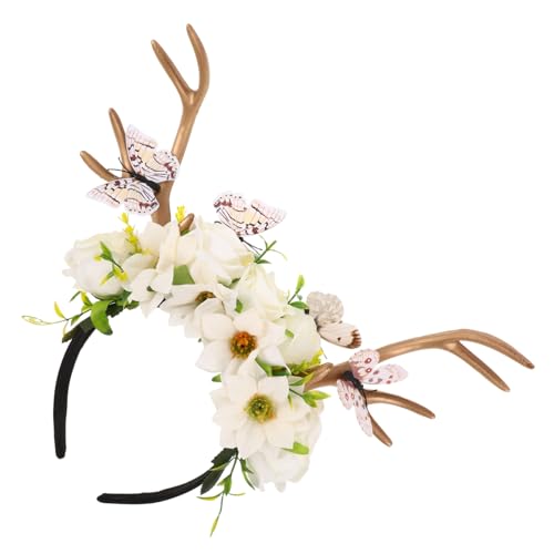 PartyKindom Extragroßes Rentier-geweih Haarreif mit Schmetterlingsblumen Leichtes Komfortables Party-cosplay-accessoire für Frauen und Mädchen Festliches Weihnachts Halloween-kostüm PartyKindom Extragroßes Rentier-geweih Haarreif mit Schmetterlingsblumen Leichtes Komfortables Party-cosplay-accessoire für Frauen und Mädchen Festliches Weihnachts Halloween-kostüm von PartyKindom
