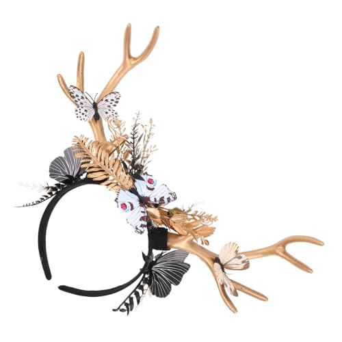 PartyKindom Extravaganter Hirschgeweih Haarreif mit Schmetterlingen und Blumen Leichter Bequemer Rentier-hut für Weihnachten Halloween und Festliche Kostümfeiern Vielseitig Kombinierbar für von PartyKindom
