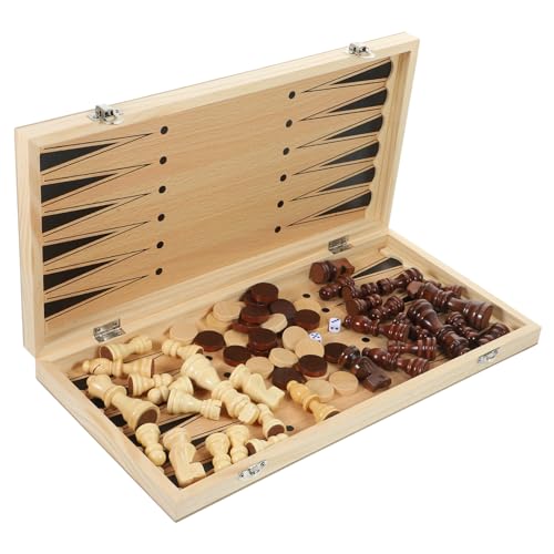PartyKindom Faltbares Schach und Damespiel aus Holz Reise Schachbrett Glatte Spielsteine Multifunktional für Erwachsene Reisespiel mit Einzigartiger Holzstruktur von PartyKindom