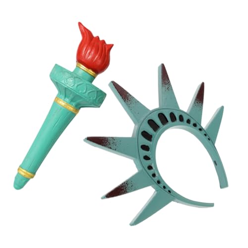 PartyKindom Freiheitsstatue Kostüm Stirnband Teiliges mit Krone und Fackel Vielseitiges Halloween Accessoire für Frauen Herren und Bequemer Sitz Auffälliges Party Kostümzubehör von PartyKindom