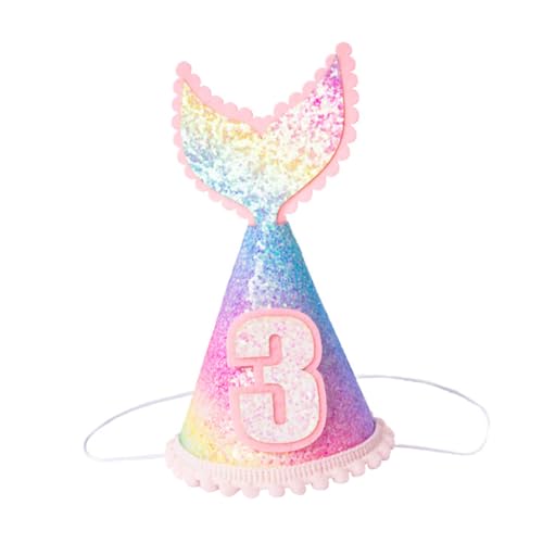 PartyKindom Glitzernde Meerjungfrau Geburtstagshut mit Regenbogen Farbverlauf Partyhut mit Kinnband Sicherer für Mädchen Shower und Fotoshooting von PartyKindom