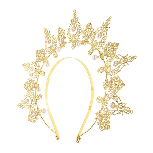PartyKindom Göttin Stirnband mit Perlen Tiara für Hochzeiten Festivals Goldene Haarschmuck für Damen Vintage Inspirierte Kopfbedeckung für Besondere Anlässe von PartyKindom
