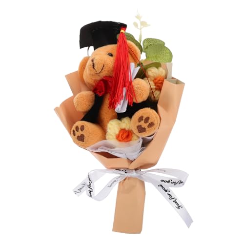 PartyKindom Graduation Bear Bouquet Plüschtier mit Gestricktem Blumenstrauß Weiches Kuscheltier für Absolventen Einzigartiges Abschlussgeschenk Leicht und Tragbar Liebevolle Handarbeit von PartyKindom