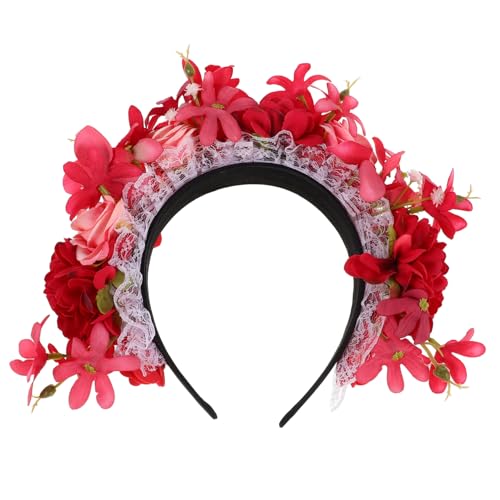 PartyKindom Halloween Blumenkranz für Künstliches Rotes Rosen Stirnband Haarschmuck Accessoire für Partys und Fotografie Leicht und Bequem für Ganzen Tag von PartyKindom