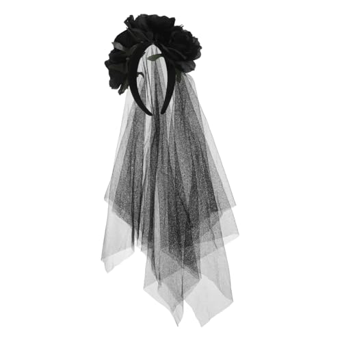 PartyKindom Halloween Gothic Rosen Haarreif mit Schwarzem Schleier Leichter Mesh-haarschmuck für Hexen Day Of The Dead Cosplay Party-stirnband für Halloween und Themenfeiern von PartyKindom