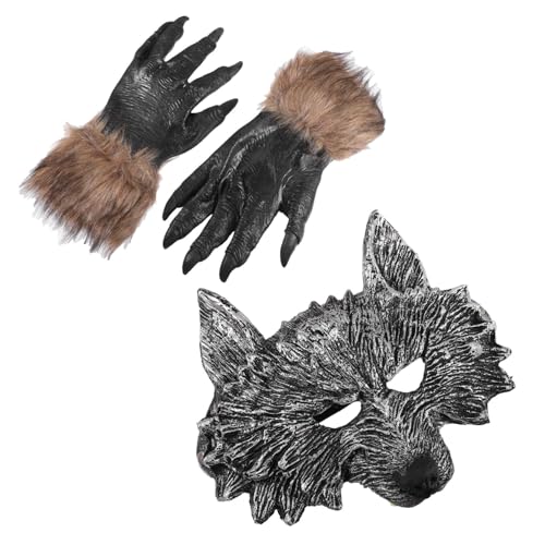 PartyKindom Halloween Werwolf Maske und Handschuhe Realistisches Cosplay Zubehör für Halloween Party und Maskerade Maske Handschuhe für Horror Kostüm und Verkleidung PartyKindom Halloween Werwolf Maske und Handschuhe Realistisches Cosplay Zubehör für Halloween Party und Maskerade Maske Handschuhe für Horror Kostüm und Verkleidung von PartyKindom