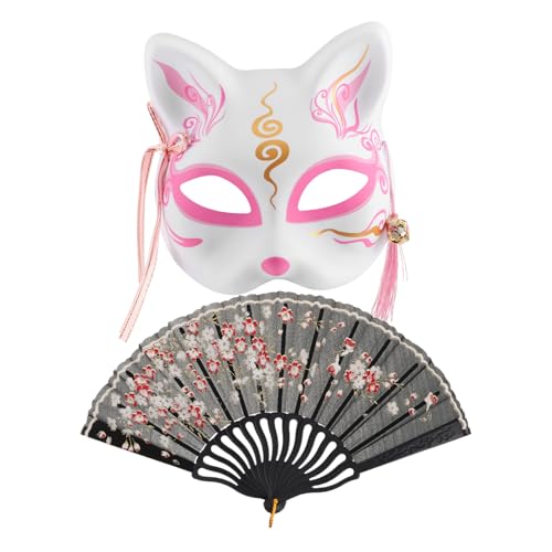 PartyKindom Handgemalte Japanische Fuchsmasken mit Faltbarem Handfächer Traditionelle Cosplay Halbgesichts Masken für Halloween Party Bühnenauftritte und Festivalaccessoires Komfortabel und PartyKindom Handgemalte Japanische Fuchsmasken mit Faltbarem Handfächer Traditionelle Cosplay Halbgesichts Masken für Halloween Party Bühnenauftritte und Festivalaccessoires Komfortabel und von PartyKindom