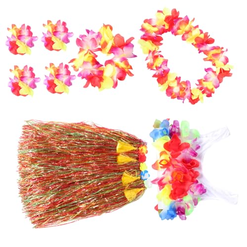 PartyKindom Hawaiianisches Luau Kostüm Set Teilig Dickem Fließendem Kammgras Rock Halskette Armbändern für Damen Party Tanzshows und Festlichkeiten von PartyKindom