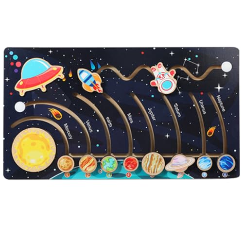 PartyKindom Holzspielzeug Sonnensystem Puzzle für Bewegliches Planetenspiel Pädagogisches Montessori Lernspielzeug Fördert Beobachtung Logisches Denken Motorische Fähigkeiten Geschenk von PartyKindom