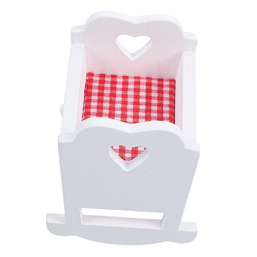 PartyKindom Holzwiegenornamente Puppenhausmöbel Mini House Crafts Mini-hausbett Krippe Puppenbett Kind Puppenhausbett Miniatur Babys Puppenhaus-babybett Wiege Für Babypuppen Winzig Weiß Stoff von PartyKindom