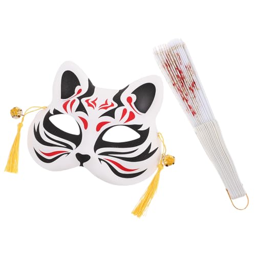 PartyKindom Japanische Fuchsmaske Set mit Handfächer Handbemalt Traditionell Asiatisch Halloween Tiermaskerade Cosplay Maske für Maskenball Kostüm Zubehör für Frauen und Männer PartyKindom Japanische Fuchsmaske Set mit Handfächer Handbemalt Traditionell Asiatisch Halloween Tiermaskerade Cosplay Maske für Maskenball Kostüm Zubehör für Frauen und Männer von PartyKindom