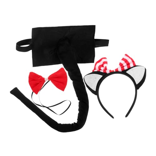 PartyKindom Katzenohren Stirnband Set mit und Fliege Tierkostüm Zubehör für Halloween Karneval und Cosplay für Mädchen und Partys Lange Filzschwanz PartyKindom Katzenohren Stirnband Set mit und Fliege Tierkostüm Zubehör für Halloween Karneval und Cosplay für Mädchen und Partys Lange Filzschwanz von PartyKindom