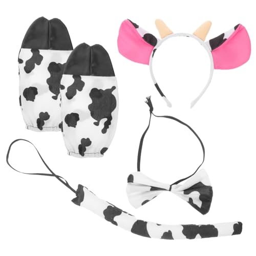 PartyKindom Kuh Kostüm Set mit Haarreif Handschuhen und Fliege Süßes Tier Cosplay Zubehör für Karneval Halloween Fasching und Mottopartys Komfortables Material für Mädchen PartyKindom Kuh Kostüm Set mit Haarreif Handschuhen und Fliege Süßes Tier Cosplay Zubehör für Karneval Halloween Fasching und Mottopartys Komfortables Material für Mädchen von PartyKindom