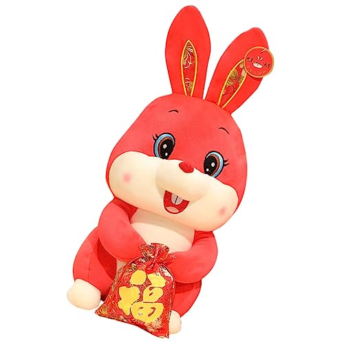 PartyKindom Kuscheliges Plüschkaninchen mit Glücksbeutel Chinesisches Jahr des Hasen Maskottchen Lebendige Cartoon Häschenfigur für Neujahrsdekoration Party Büro Auto von PartyKindom