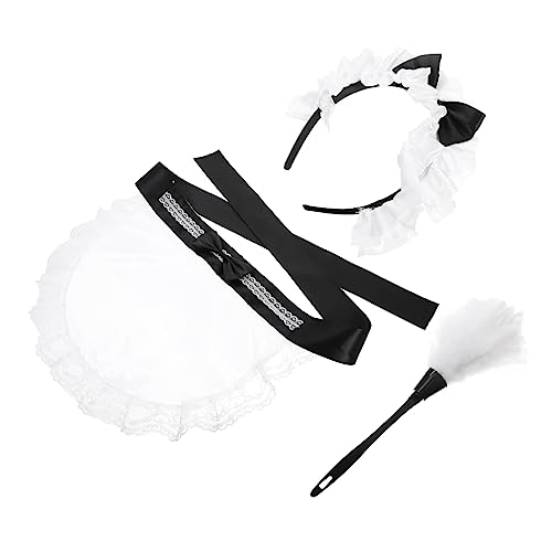 PartyKindom Maid Kostüm Satz mit Spitze Schürze Stirnband und Staubwedel Cosplay Zubehör für Frauen für und Kostümpartys von PartyKindom