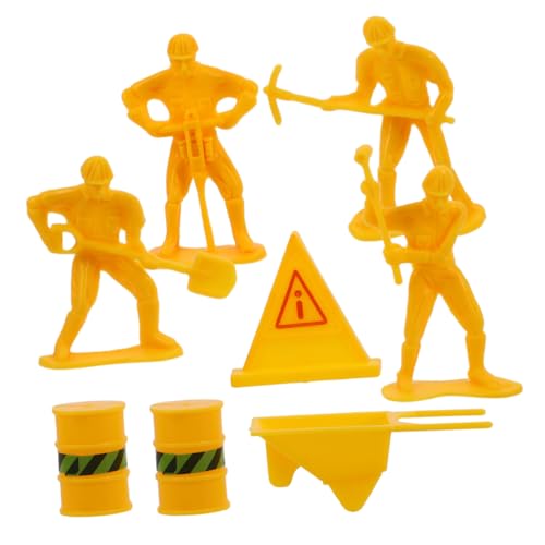 PartyKindom Mini Bauarbeiter Figuren Set Teiliges Set für Geburtstagstorten Dekoration Realistische Simulation von Bauarbeitern und Straßensperren für Kreative Feiern und Rollenspiele von PartyKindom