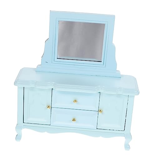 PartyKindom Mini -Dressingschrankmodell Artikel Kleid klein Retro winzig Puppenhaus-Spiegel Miniaturmöbel Mini-Puppenkommode Puppenhausmöbel Miniatur Mini -Kabinett Birke Blue von PartyKindom