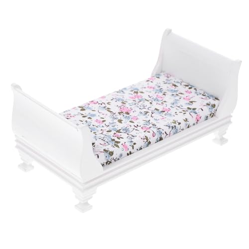 PartyKindom Mini Möbelbett Miniaturen Mini-puppenhauszubehör Artikel Klein Krippe Puppenhaus Puppenbett Puppenhausmöbel Miniaturpuppenhaus -kit Realistisch Weiß Hölzern von PartyKindom