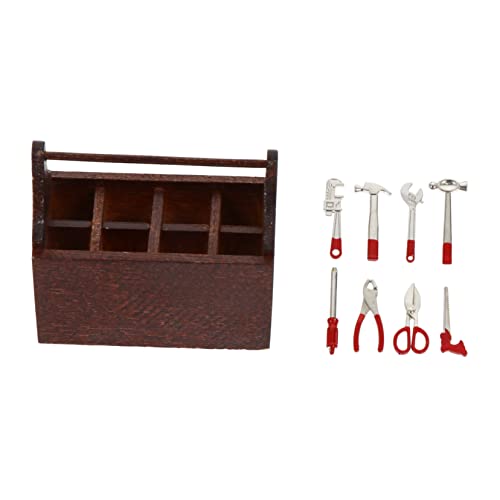PartyKindom Mini Werkzeugkasten für Puppenhaus Miniatur Werkzeugkoffer mit Scheren und Hammer Metallwerkzeuge für Kreative DIY Projekte Realistisches Design für Wohn und Schlafzimmer von PartyKindom