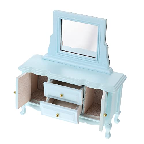 PartyKindom Mini -dressingschrankmodell Retro Klein Kleid Winzig Artikel Mini-puppenkommode Puppenhaus Schreibtisch Miniaturschrank Puppenhausmöbel Puppenhauskommode Miniaturmöbel Blau Birke von PartyKindom