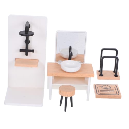 PartyKindom Miniatur Badezimmer Möbel mit Waschbecken Hocker Handtuchhalter Duschkabine und Waage Realistische Puppenhaus Badezimmer Accessoires für DIY und Sammler von PartyKindom