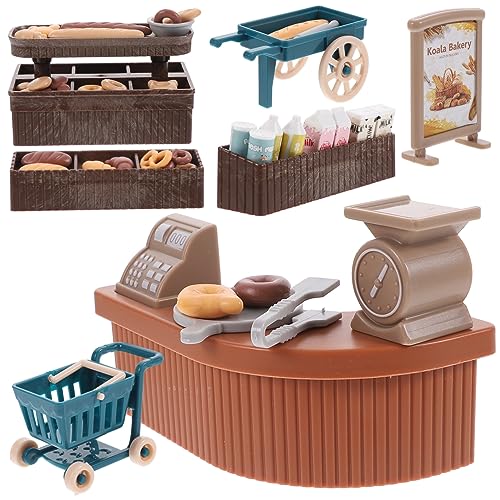 PartyKindom Miniatur Brotgeschäft Set Realistische Puppenhaus Dekoration mit Milchbrotwagen Zubehör für Mini Häuser für Kreatives und DIY Projekte von PartyKindom