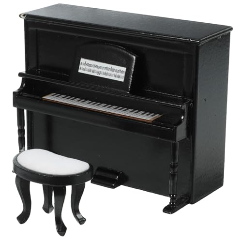 PartyKindom Miniatur Klavier Modell mit Hocker Puppenhaus Möbel Dekoratives Musikinstrument Schwarze Miniatur Klavier Deko Detailgetreues Puppenhaus Zubehör von PartyKindom