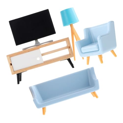 PartyKindom Miniatur Möbel Miniatur Fernseher Tv Schrank Blau Sofa Puppenhaus Dekoration Langlebig Praktisch Sicher für Mini Haus Zubehör Geschenk von PartyKindom