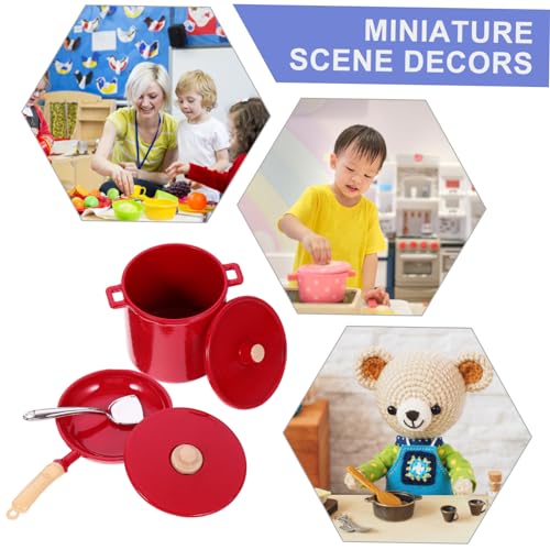 PartyKindom Miniatur Puppenhaus Kochgeschirr Roter Mini Eisentopf und Pfanne Realistische Küchenaccessoires für Puppenhaus Dekoration Langlebig und Detailgetreu als Fotorequisite und von PartyKindom