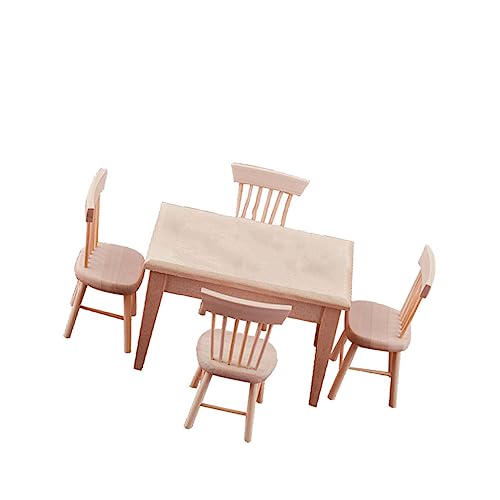 PartyKindom Miniatur Puppenhaus Möbel Set Schreibtisch Stühle aus Holz Stabiles Geruchloses Material Leichte Tisch und Sitzmöbel als Puppenhaus Zubehör und DIY Malset von PartyKindom