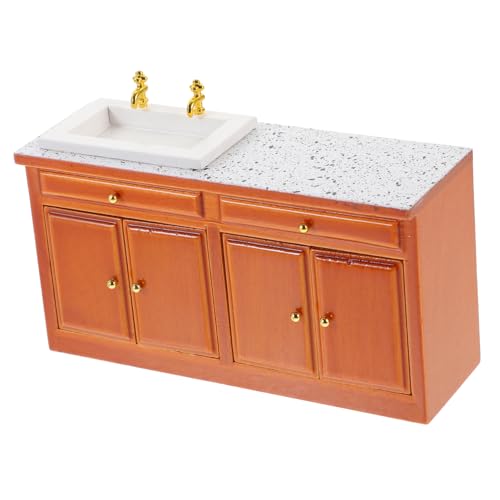 PartyKindom Miniatur Puppenhaus Möbel Vintage Holz Waschbecken Schrank Küchen Sink Counter Modell Puppenhaus Zubehör Dekoration für Badezimmer und Miniaturküchen von PartyKindom