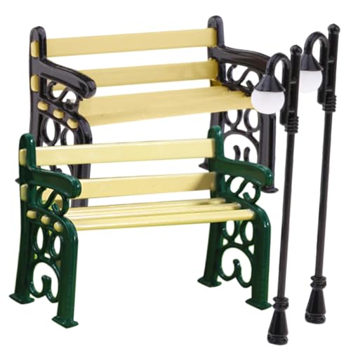 PartyKindom Miniatur Weihnachts Straßenlaterne mit Bank Teiliges Resin Garten Deko Ornament Puppenhaus Accessoire für Feengarten und Outdoor Dekoration von PartyKindom