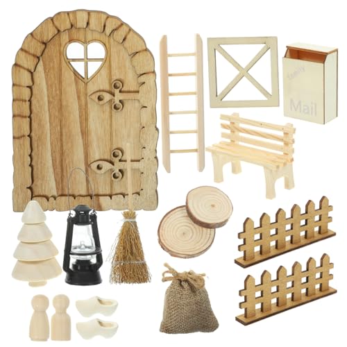 PartyKindom Miniatur Weihnachtsdeko Teilig mit Tür und Baum Realistische Miniatur Weihnachtsaccessoires für Basteln und Puppenhaus Kreatives Weihnachtsmodell für DIY Landschaft von PartyKindom