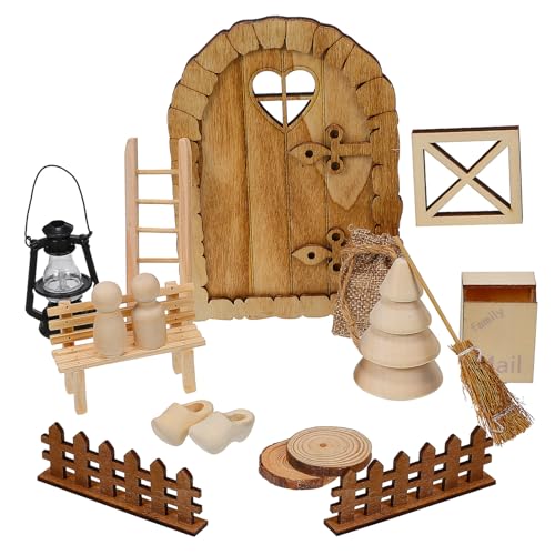 PartyKindom Miniatur Weihnachtsdeko aus Holz Mini Haus Zubehör mit Fenster und Zaun Detailreiches Puppenhaus Stilvolle Weihnachtsbastel Accessoires Einfach zu Montieren für Kreative von PartyKindom