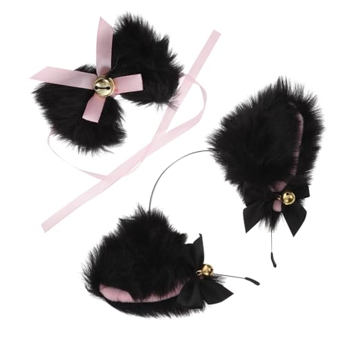 PartyKindom Plüsch Katzenohren Stirnband mit Glocken Weiches Katzenohr Haarband mit Schleife und Spitzen Leichtes Cosplay und Mädchen für Karneval Party und Kostümfest von PartyKindom