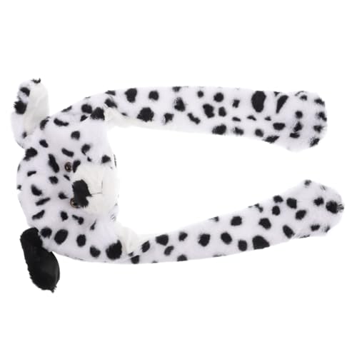 PartyKindom Plüsch Tiermütze mit Beweglichen Ohren Lustiger Winterhut für Erwachsene Weiche Beanie mit Langen Ohrbändern im Dalmatian Design Multifunktionale Mütze und Schal für Gemütliche von PartyKindom